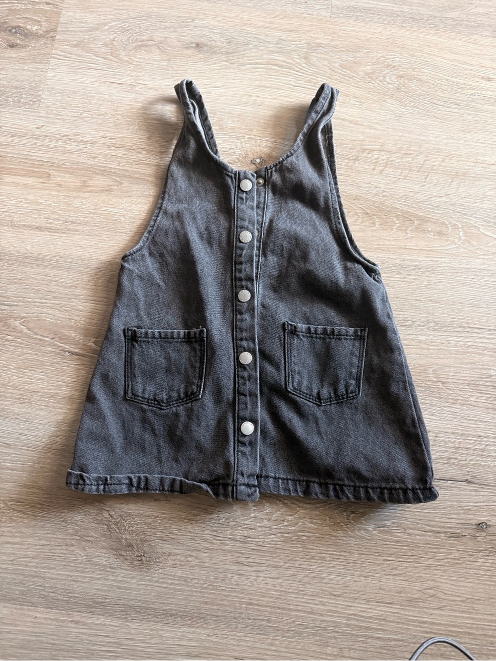 Zara Charcoal Black Denim Button-Front Pinafore Dress